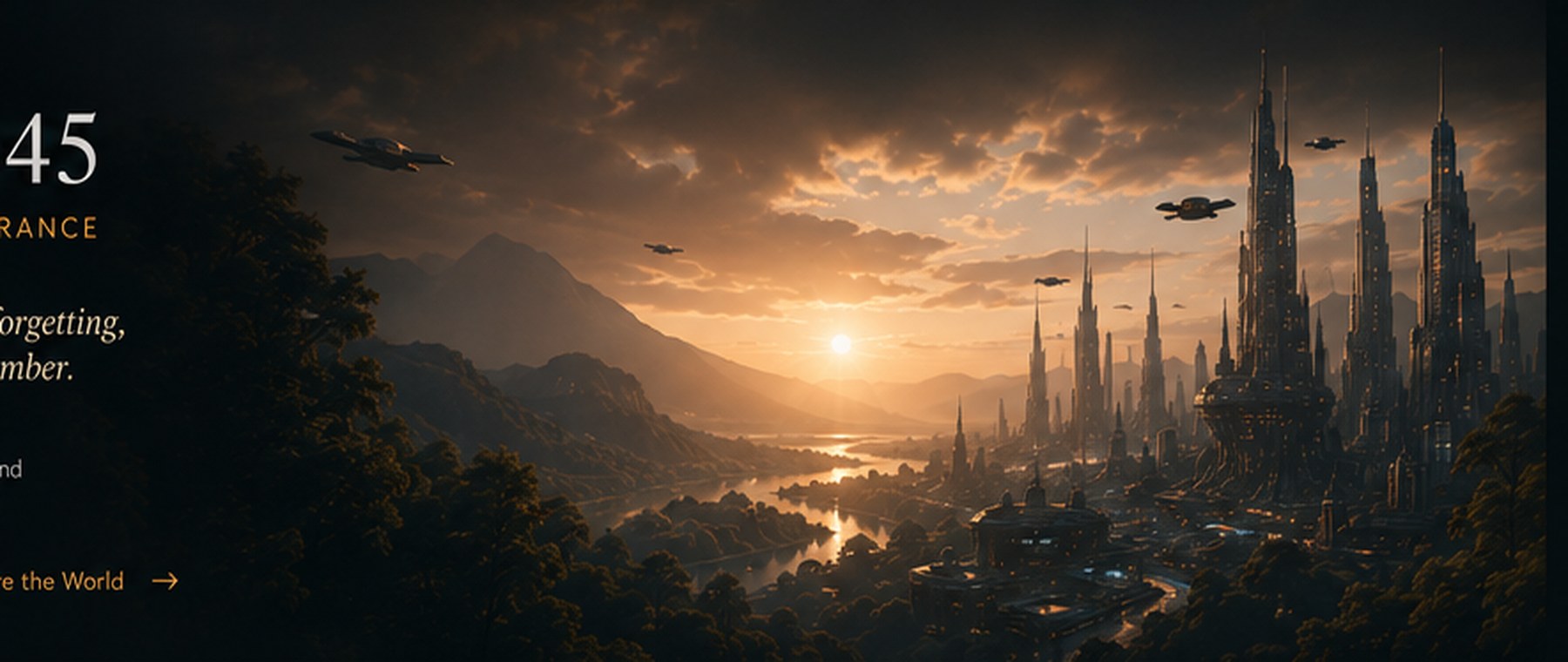 The future civilization of Earth 2045 at sunset